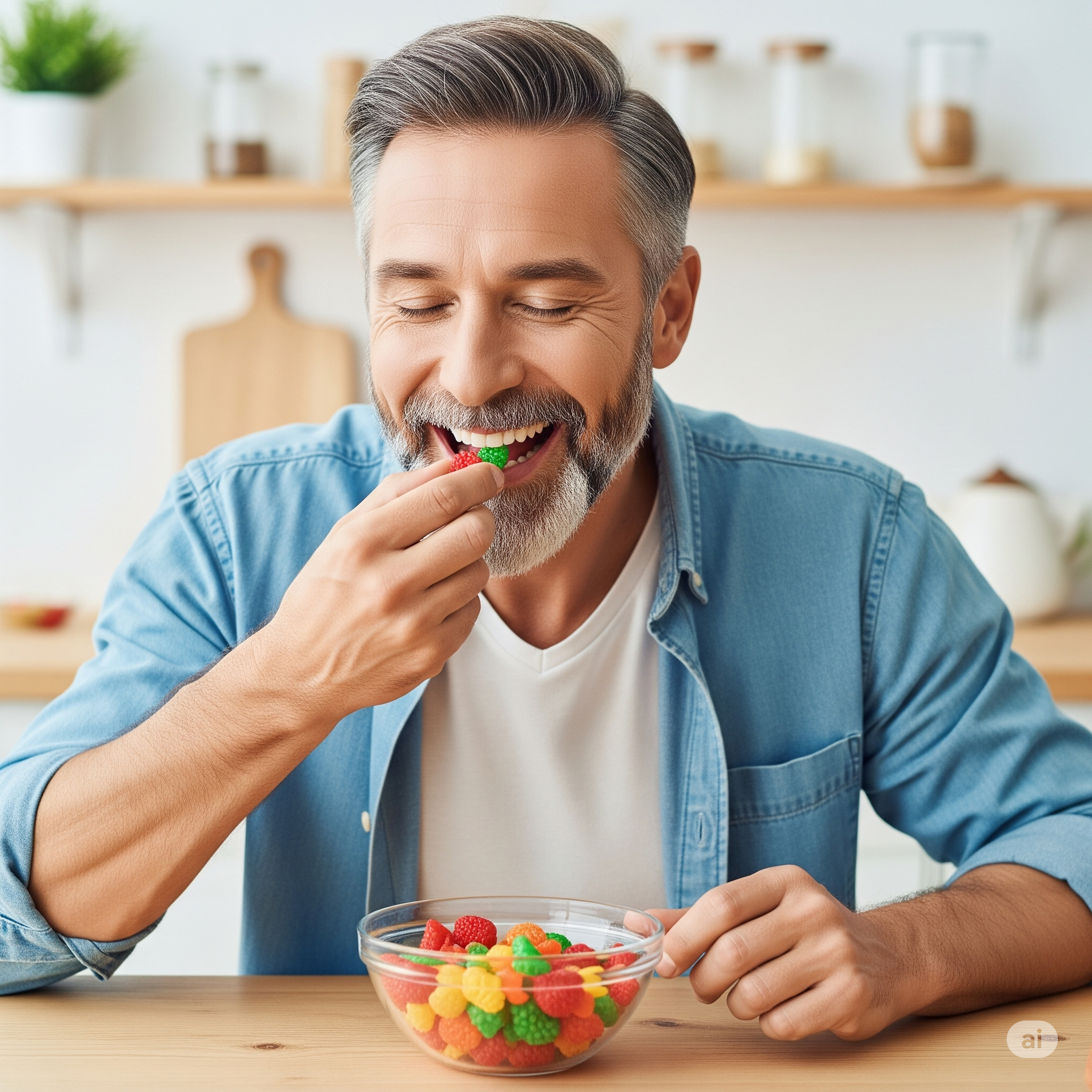 Persona saboreando gomitas de frutas